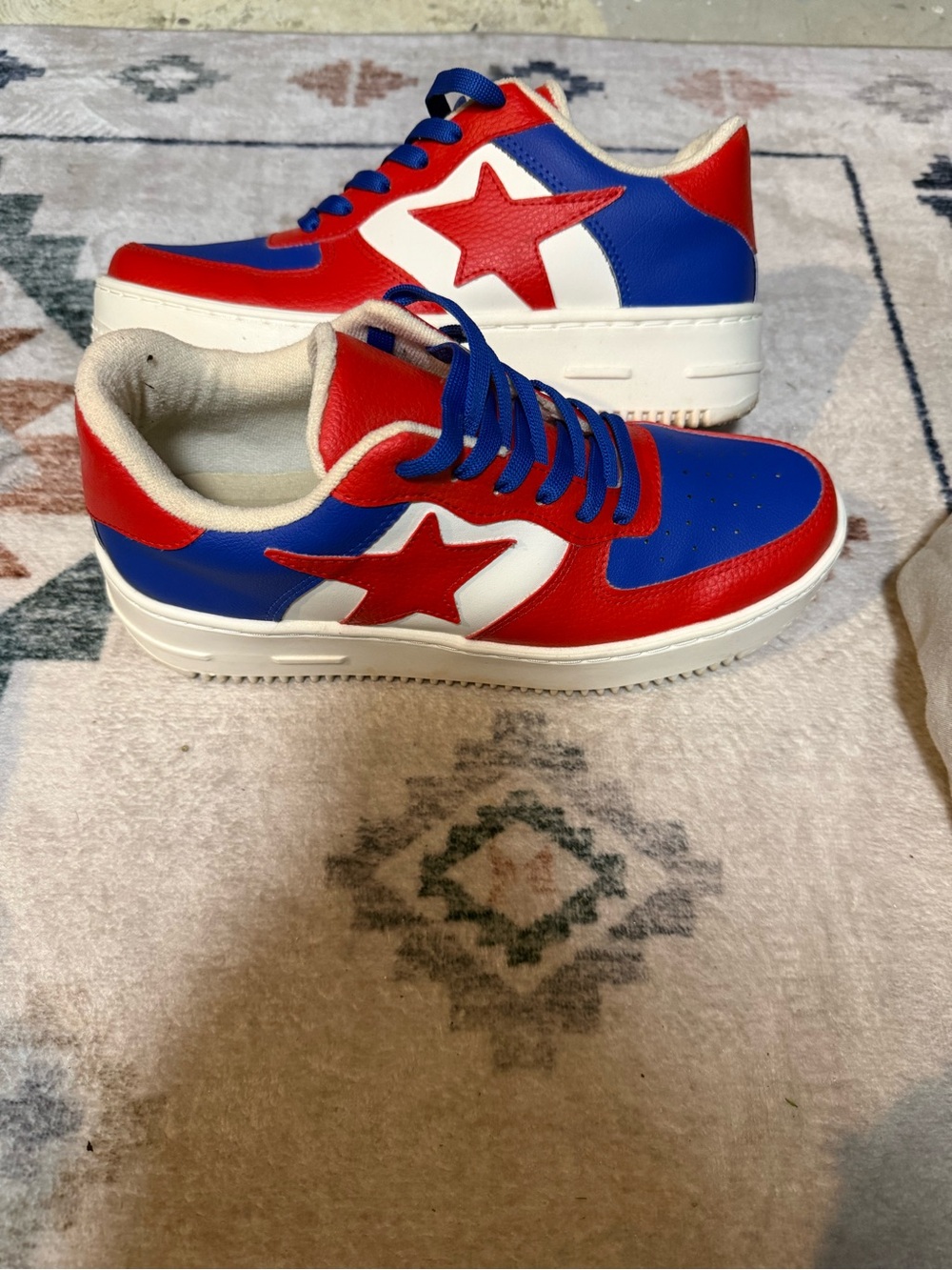 Women’s Star Accent Low-Top Sneakers in Red, Blue & White